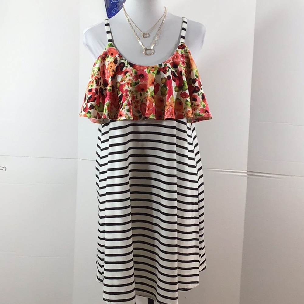 Carole Christian b/w stripe floral shift dress M